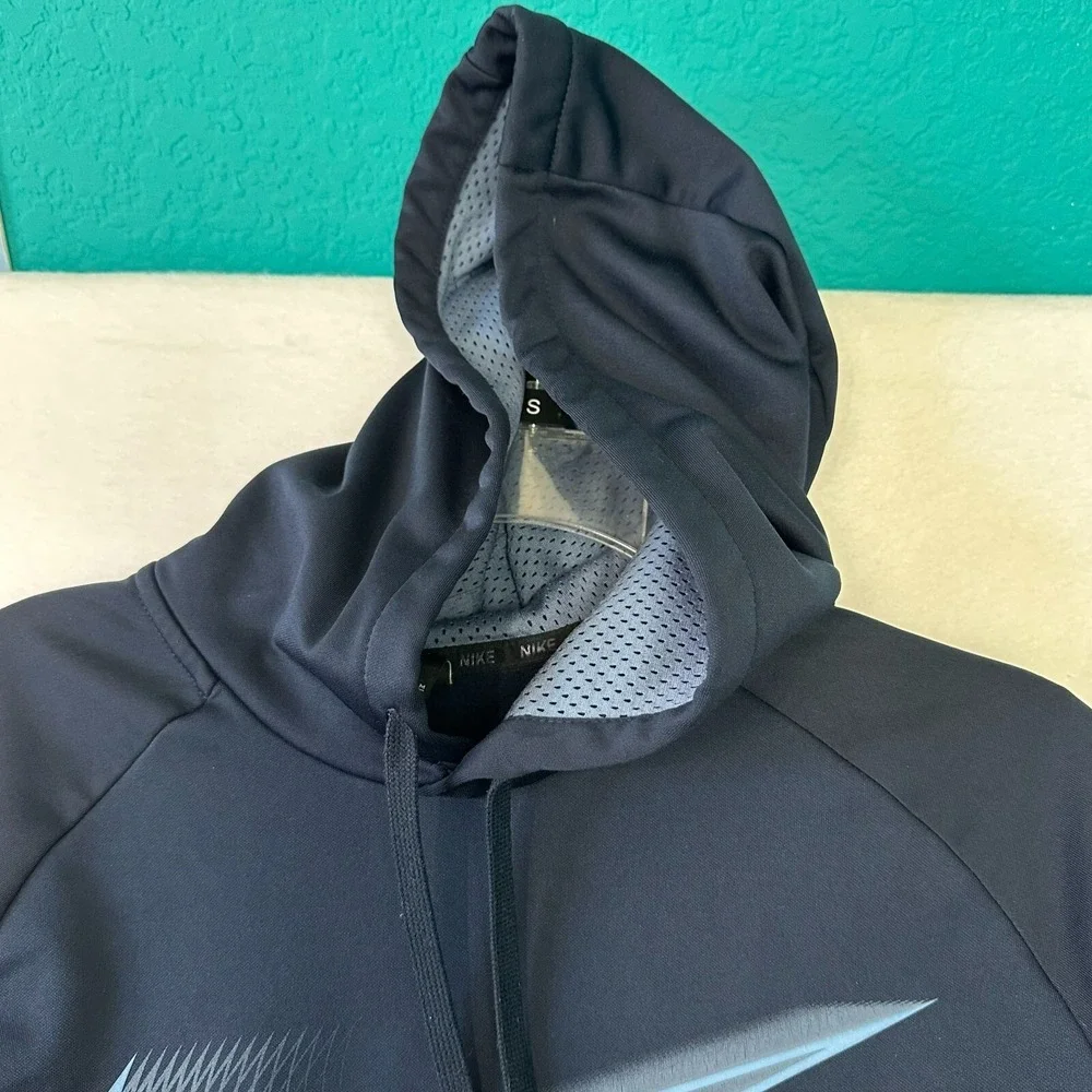 Nike Dri-FIT Mens Navy Blue Pullover Hoodie Graphic Swoosh Size M